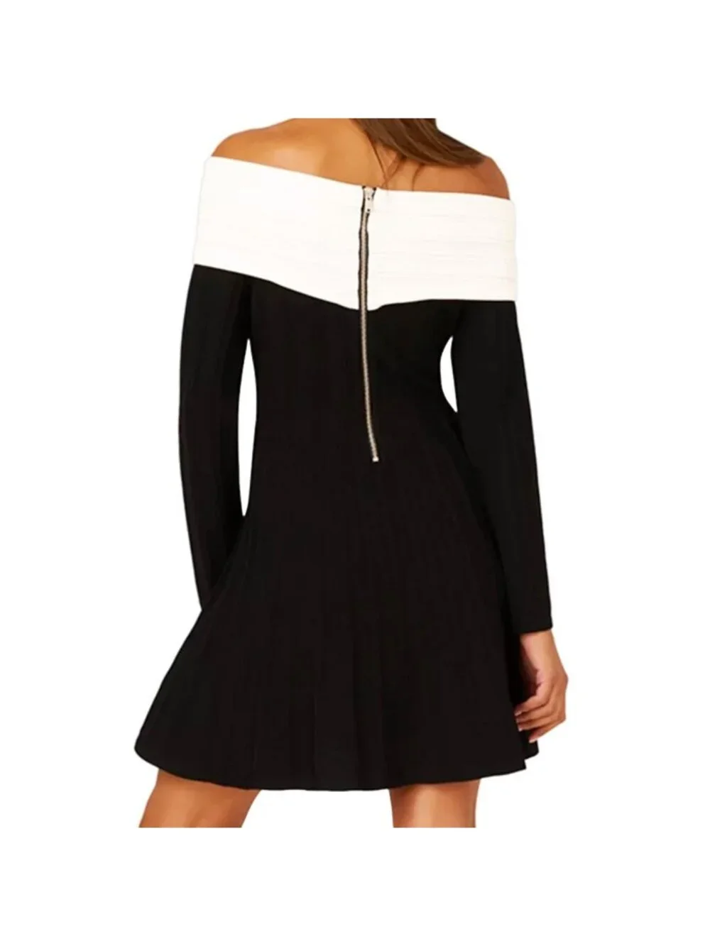 Adrianna Papell Women's Off the Shoulder Fit & Flare Black White Size 6 NWT